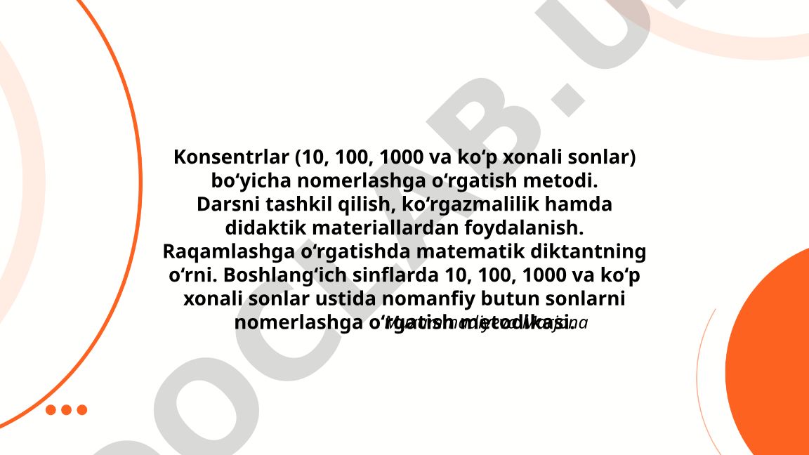 Boshlang'ich sinflarda 10, 100, 1000 va ko'p xonali sonlarni nomerlashga o'rgatish metodikasi