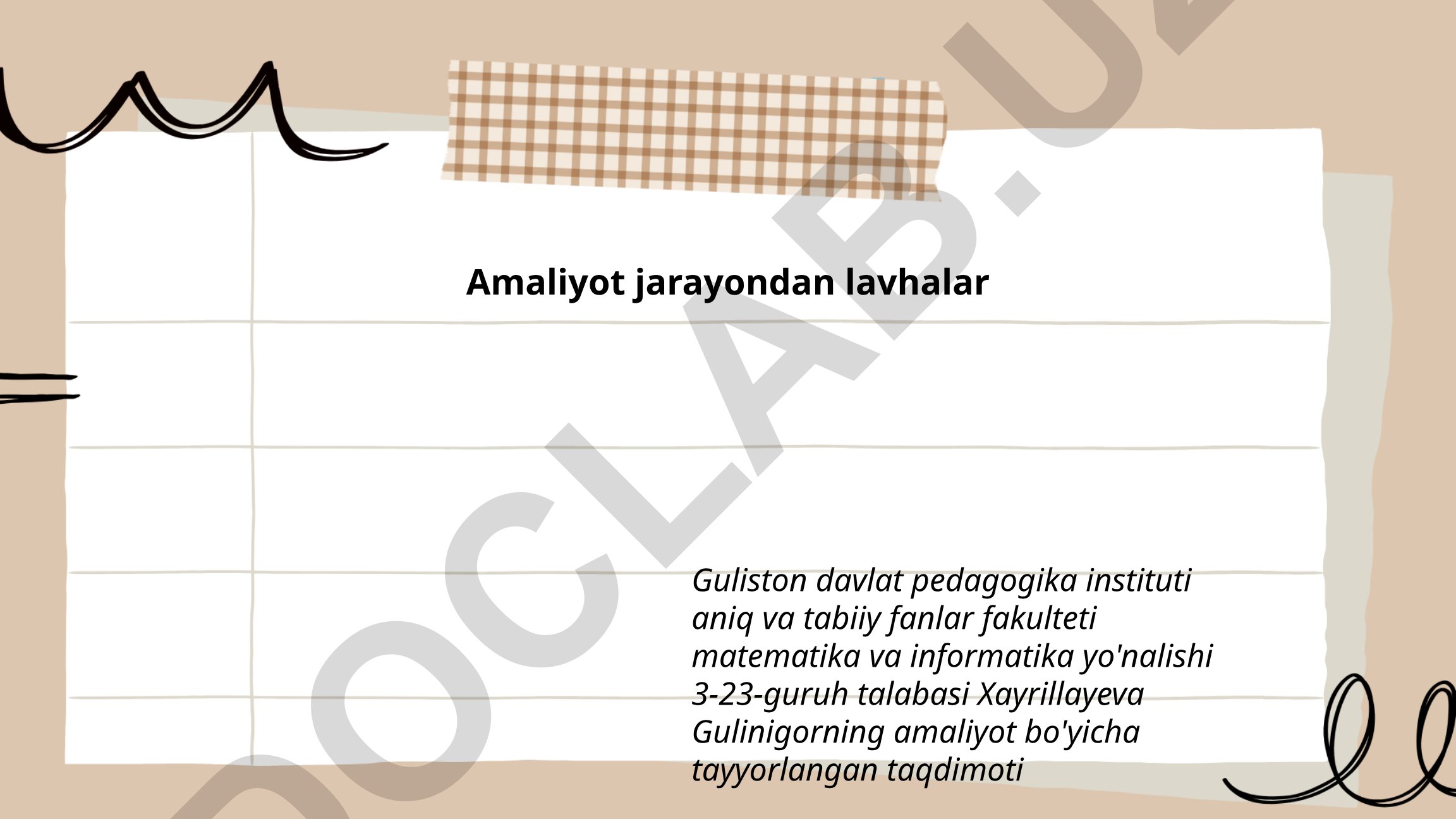 Amaliyot jarayoni lavhalari