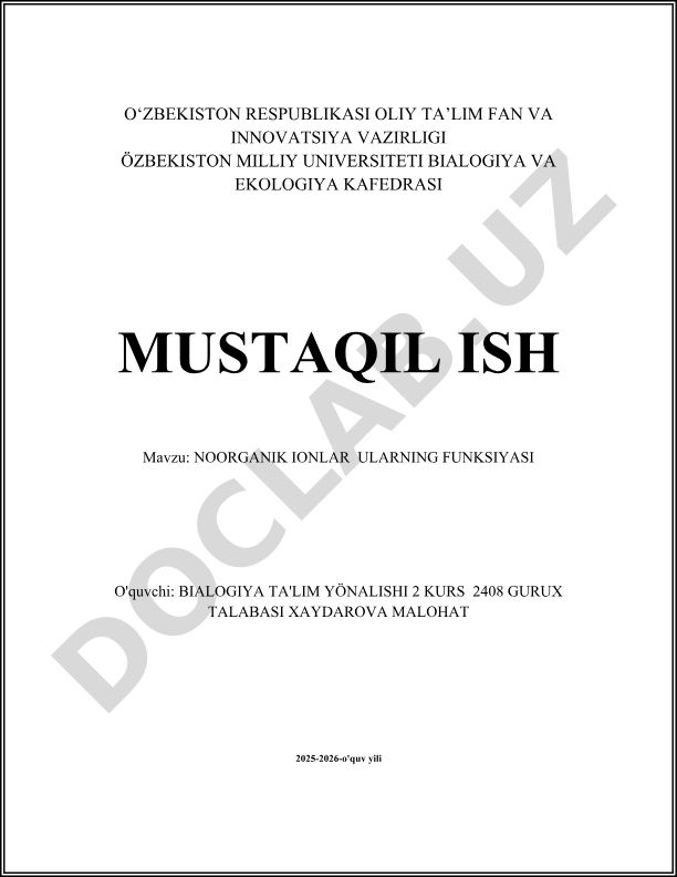NOORGANIK IONLAR ULARNING FUNKSIYASI