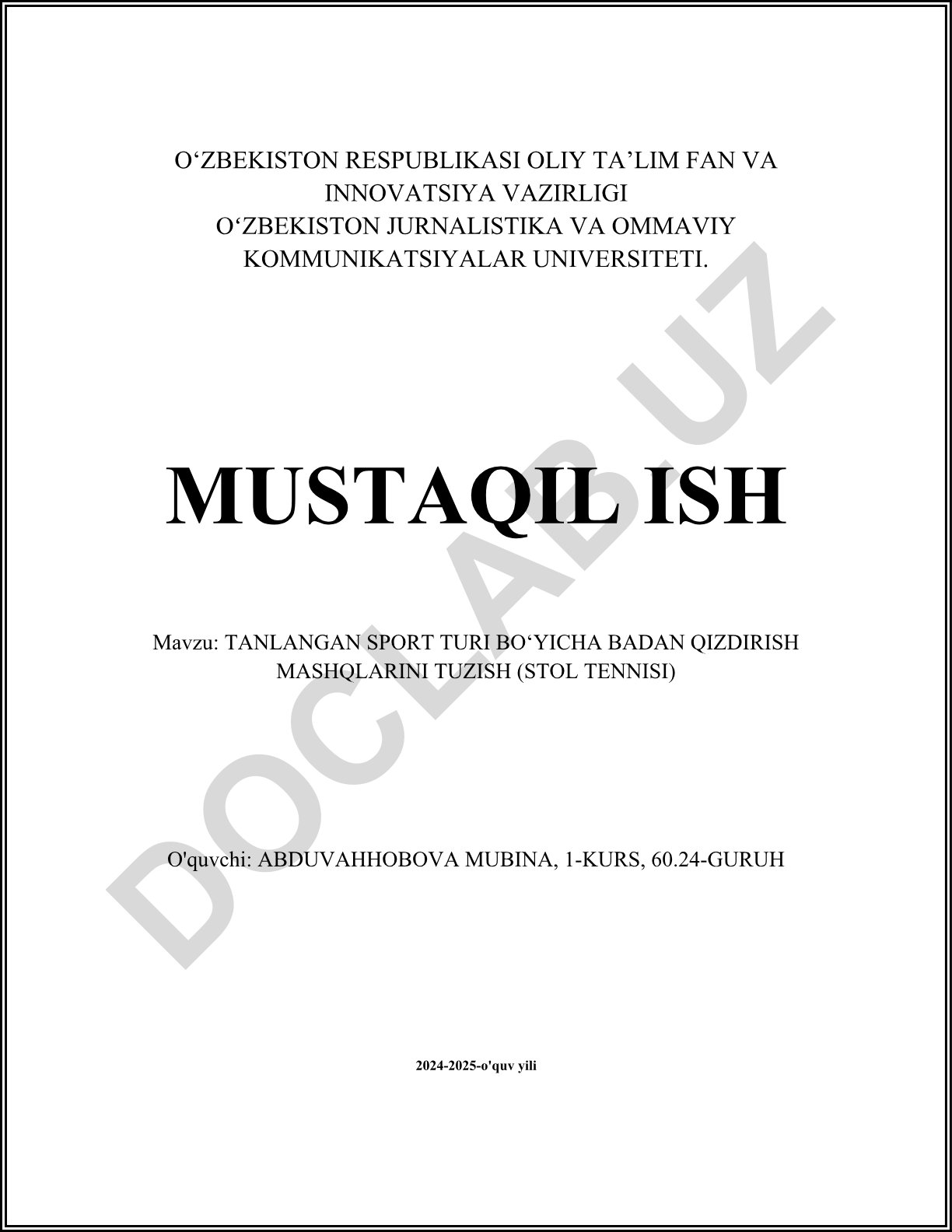 Tanlangan sport turi bo'yicha badan qizdirish mashqlarini tuzish (stol tennisi)