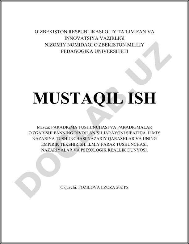 Paradigma tushunchasi va paradigmalar o'zgarishi fanning rivojlanish jarayoni sifatida
