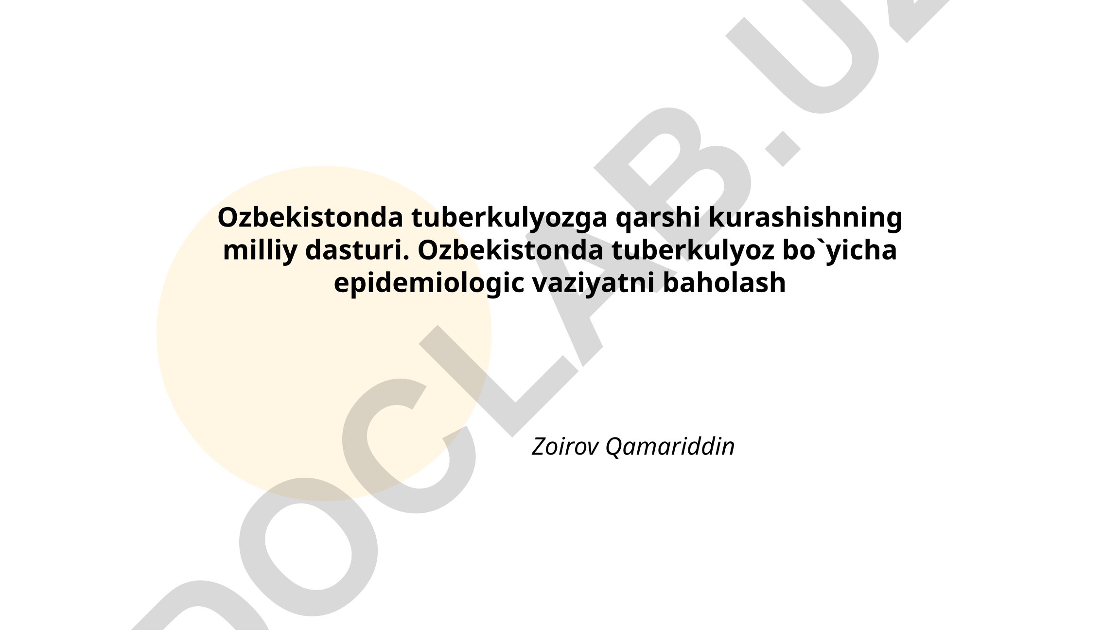 O'zbekistonda tuberkulyozga qarshi kurashishning milliy dasturi va epidemiologik vaziyat