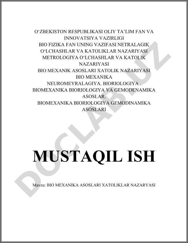 Bio mexanika asoslari xatoliklar nazariyasi