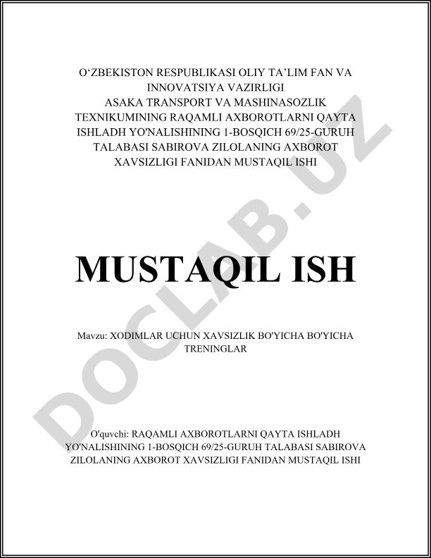 Xodimlar uchun xavfsizlik bo'yicha treninglar