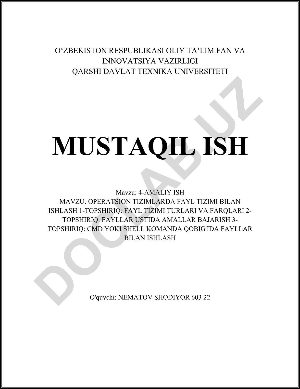 Operatsion tizimlarda fayl tizimi bilan ishlash