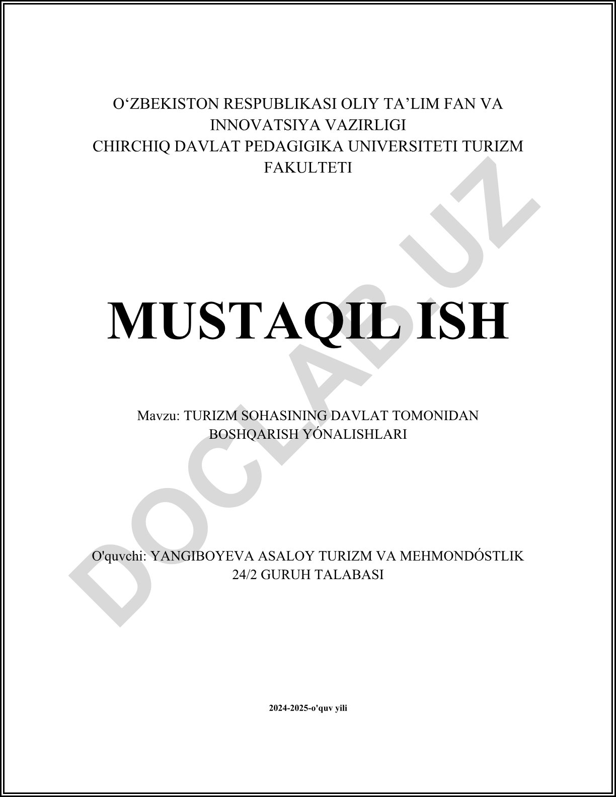 Turizm sohasining davlat tomonidan boshqarish yo'nalishlari