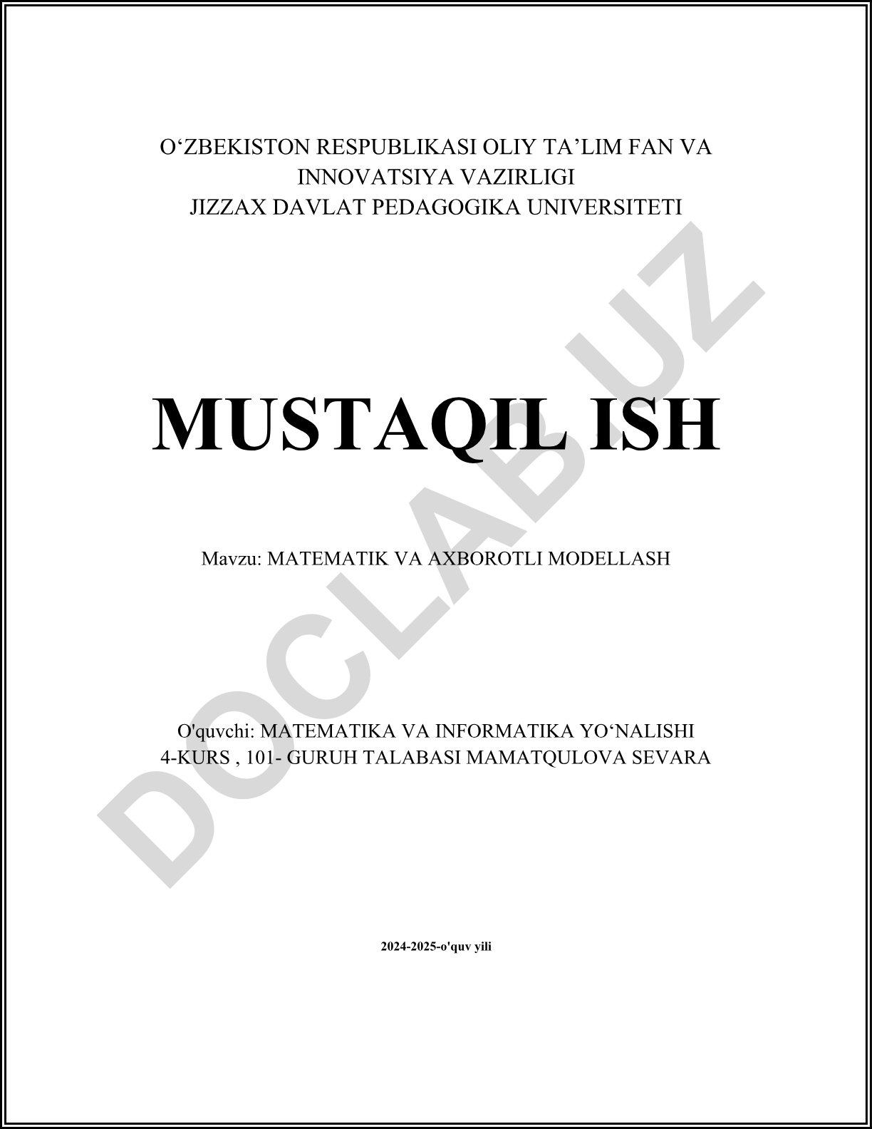 Matematika va axborotli modellashtirish nazariyalari