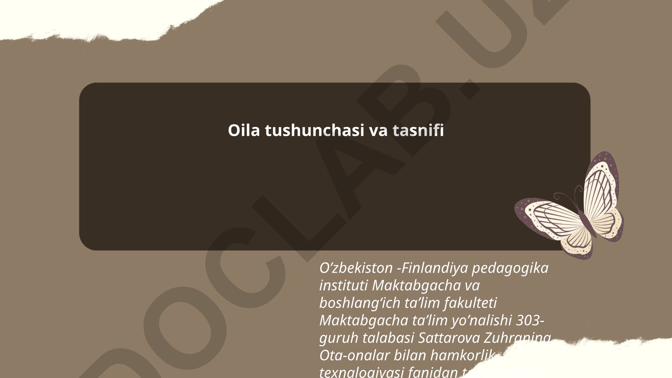 Oila tushunchasi va tasnifi