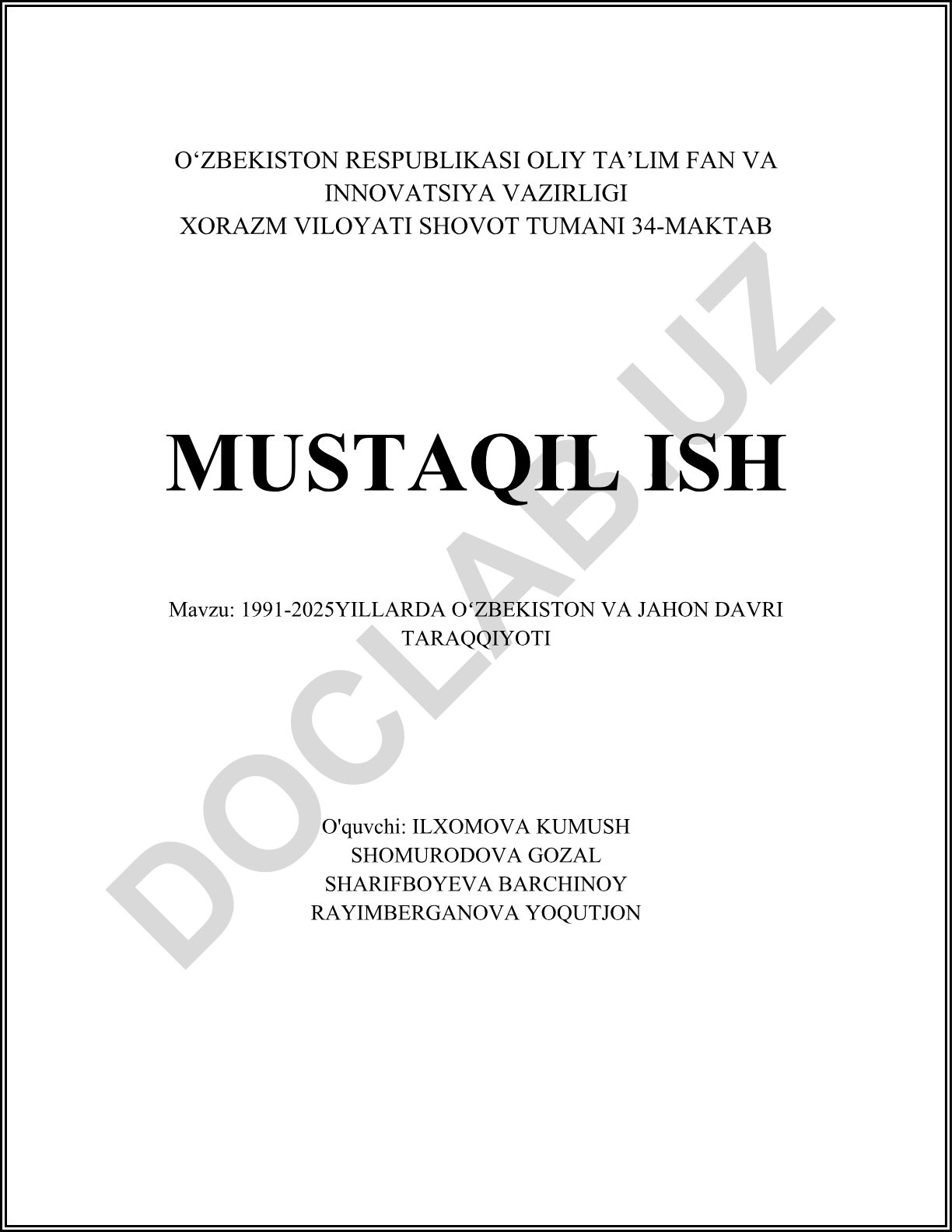 1991-2025 yillarda Oʻzbekiston va jahon davri taraqqiyoti