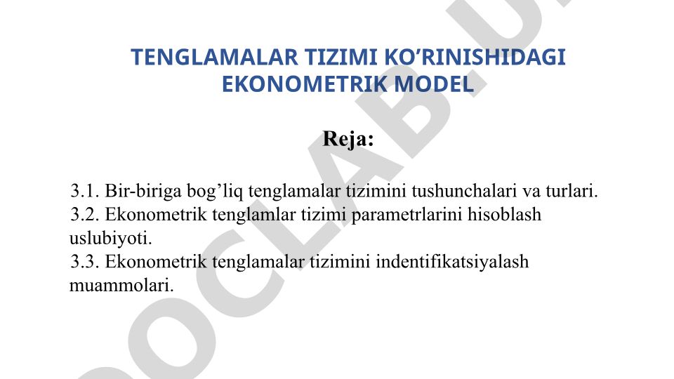 Tenglamalar tizimi ko'rinishidagi ekonometrik model