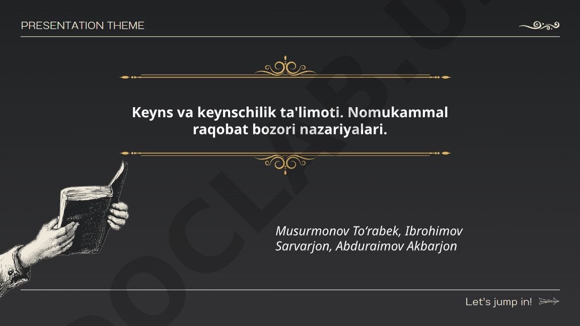 Keyns va keynschilik ta'limoti. Nomukammal raqobat bozori nazariyalari