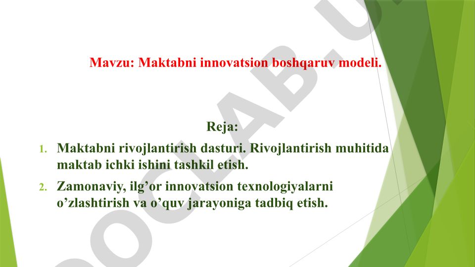 Maktabni innovatsion boshqaruv modeli