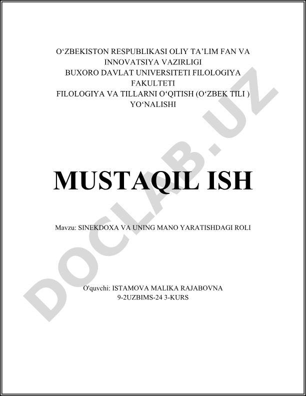 Sinekdoxa va uning mano yaratishdagi roli