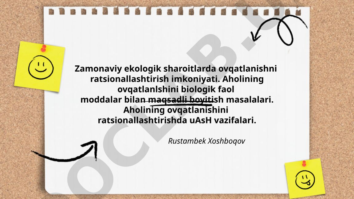 Zamonaviy ekologik sharoitlarda ovqatlanishni ratsionallashtirish imkoniyati
