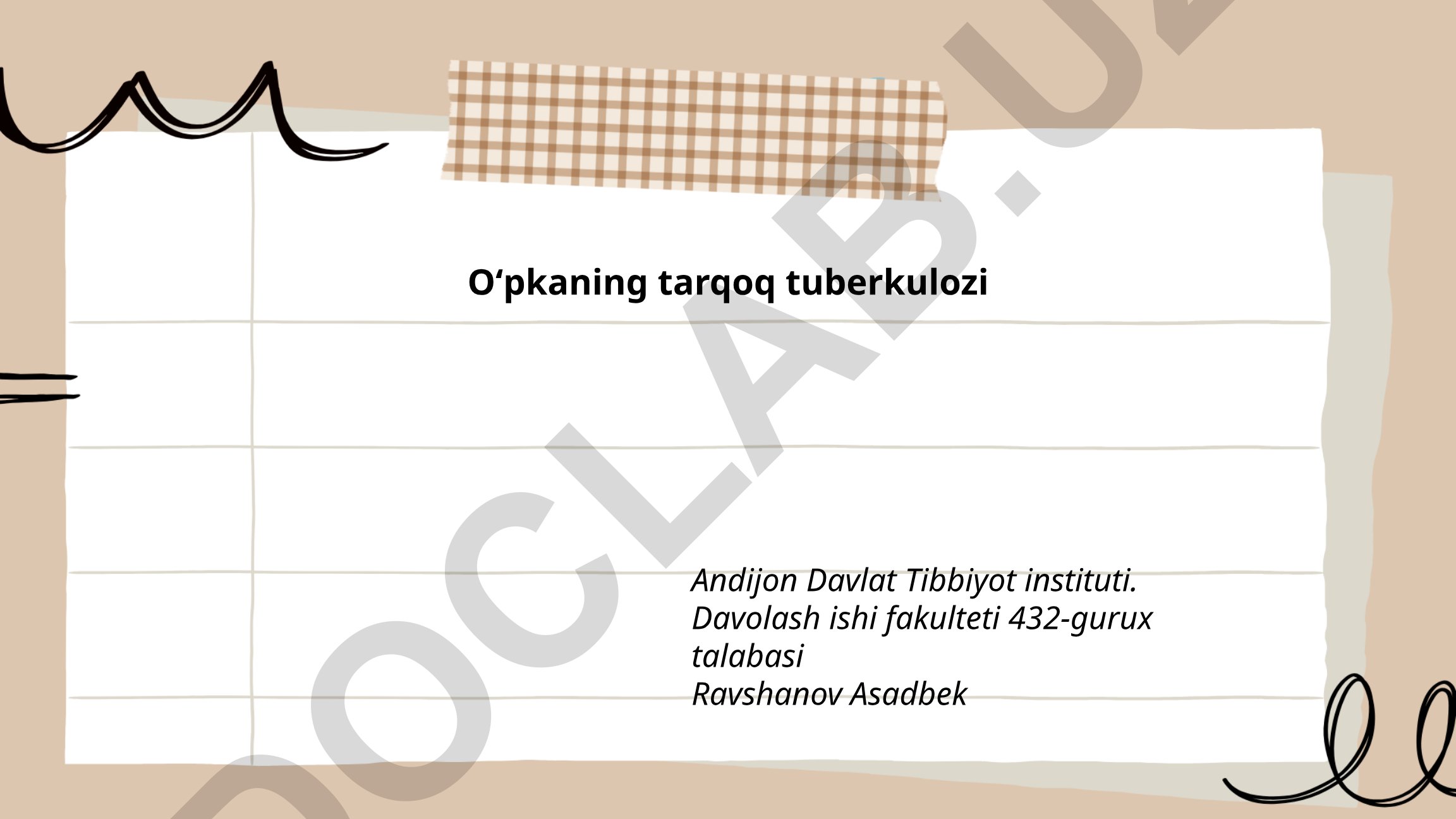 Oʻpkaning tarqoq tuberkulozining taʼrifi, tasnifi va klinik belgilari