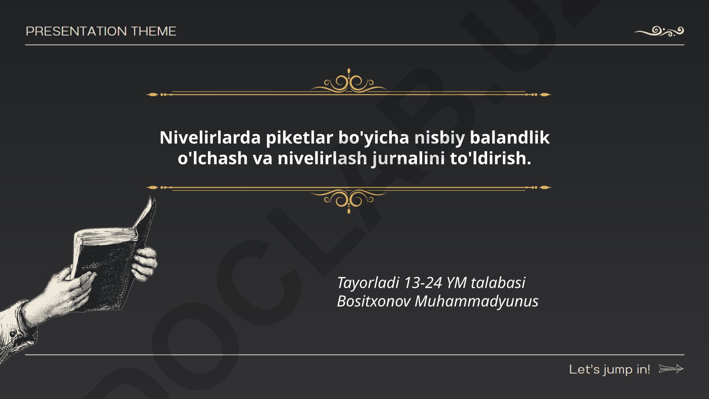 Nivelirlarda piketlar bo'yicha nisbiy balandlik o'lchash va nivelirlash jurnalini to'ldirish