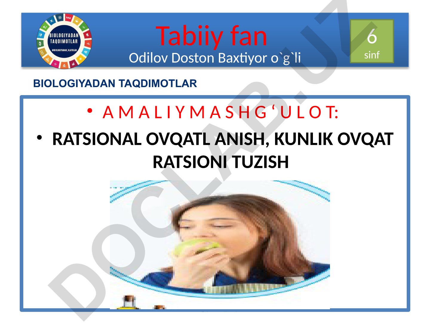 Ratsional ovqatlanish va kunlik ovqat ratsioni tuzish
