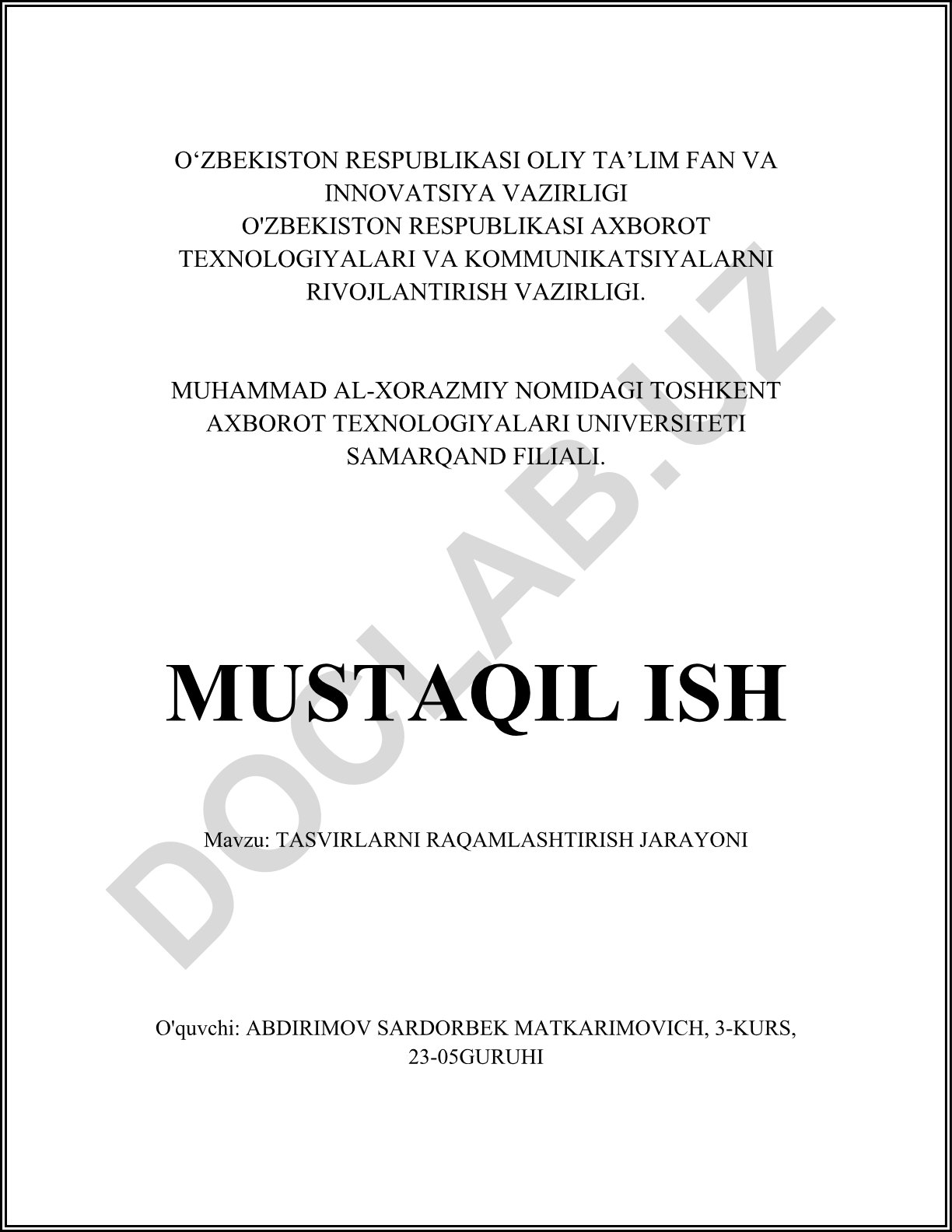 Tasvirlarni raqamlashtirish jarayoni
