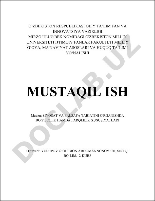 Siyosat va falsafa tabiatini o'rganishda bog'liqlik hamda farqlilik xususiyatlari