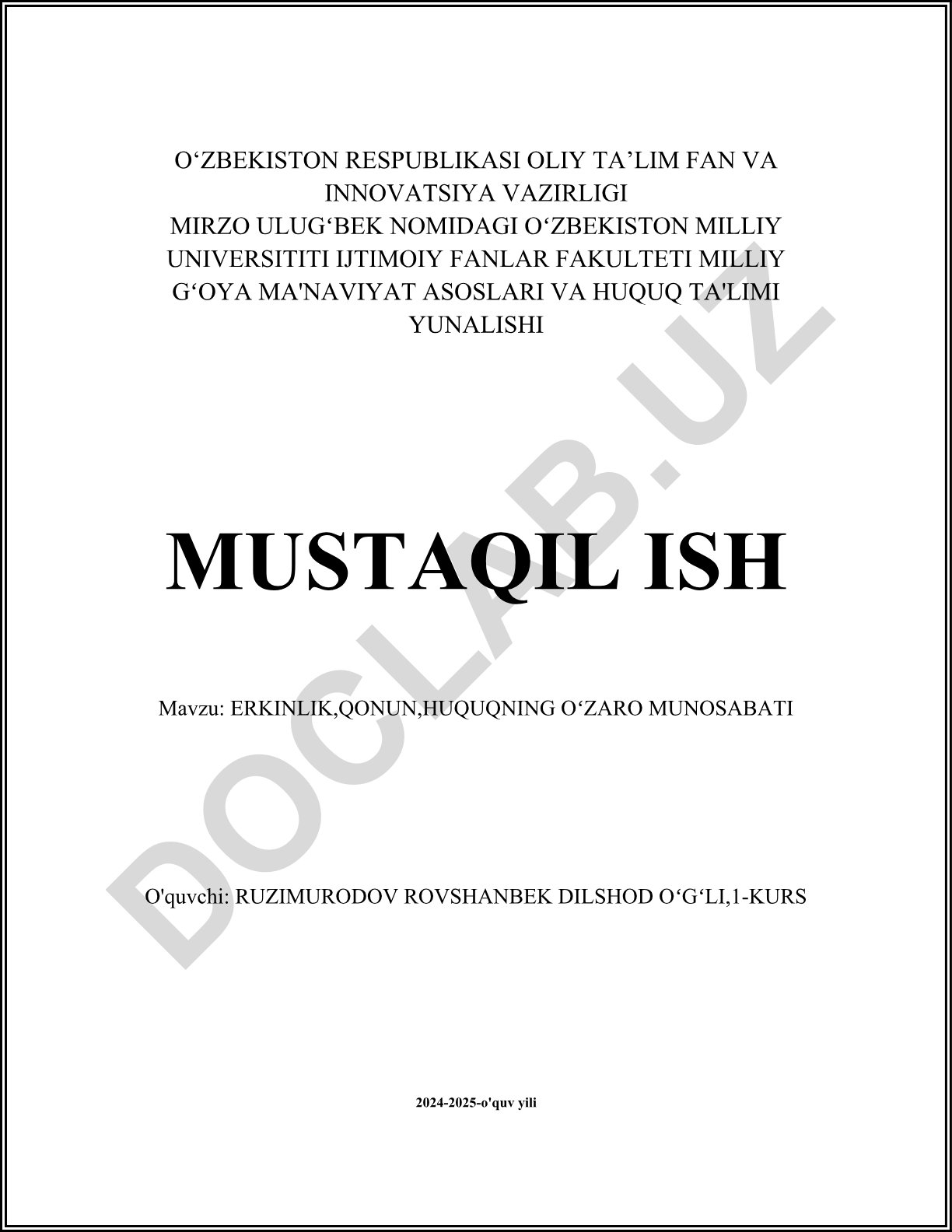 Erkinlik, qonun, huquqning o'zaro munosabati