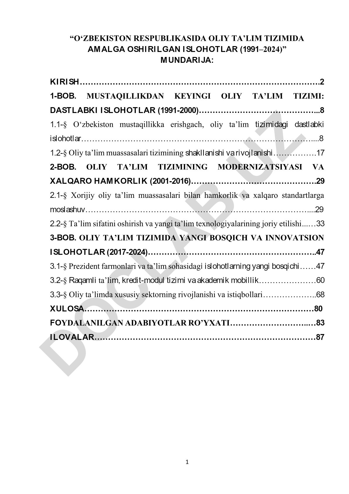 O‘zbekiston Respublikasida oliy ta’lim tizimida amalga oshirilgan islohotlar (1991–2024)