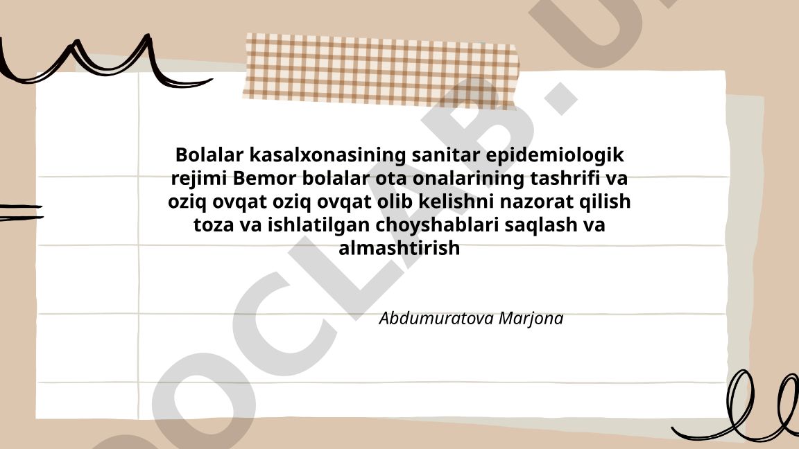 Bolalar kasalxonasida ota-onalar tashrifining sanitariya-epidemiologik rejimi