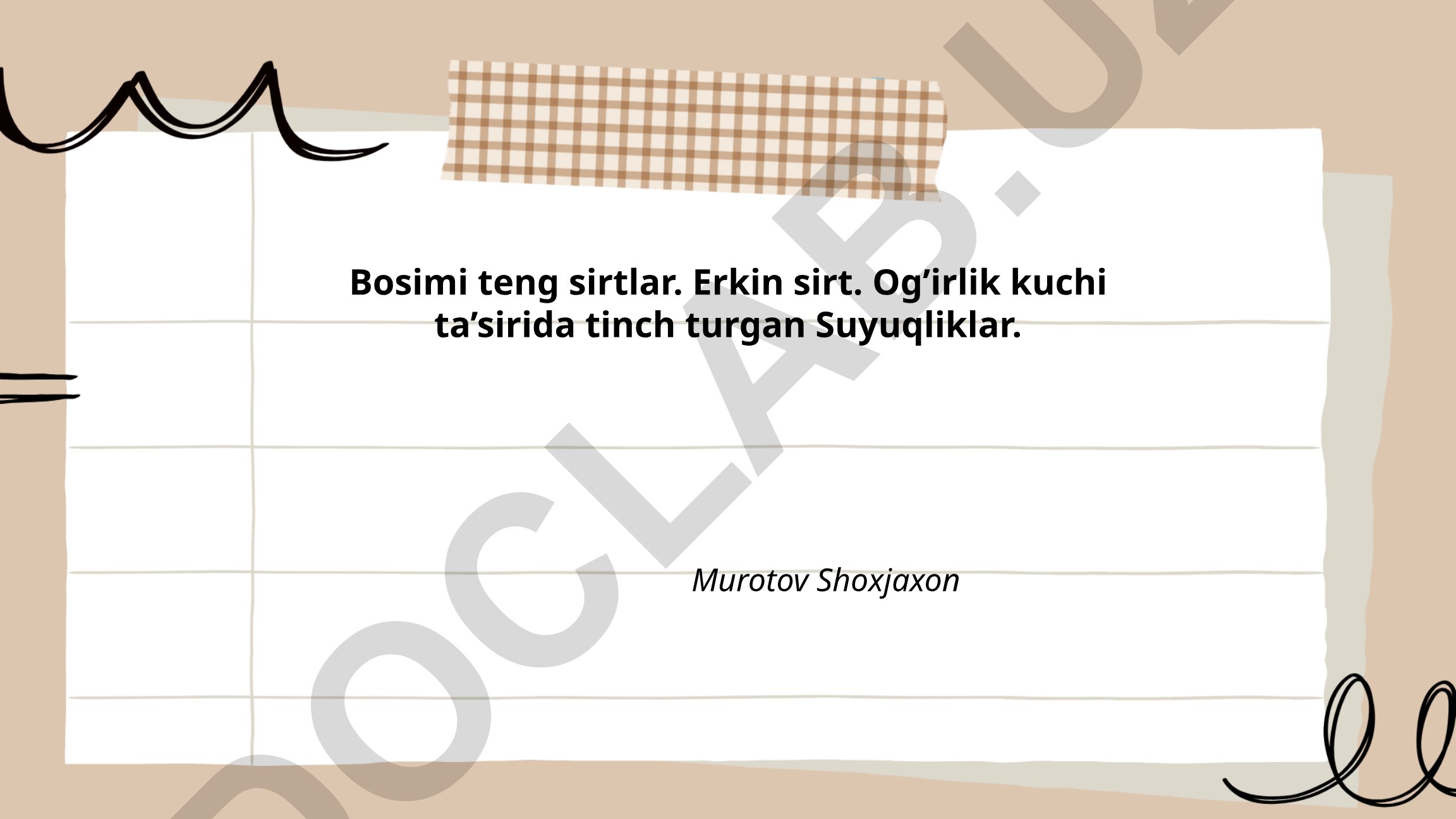Bosim tushunchasi va statik suyuqlik bosimi