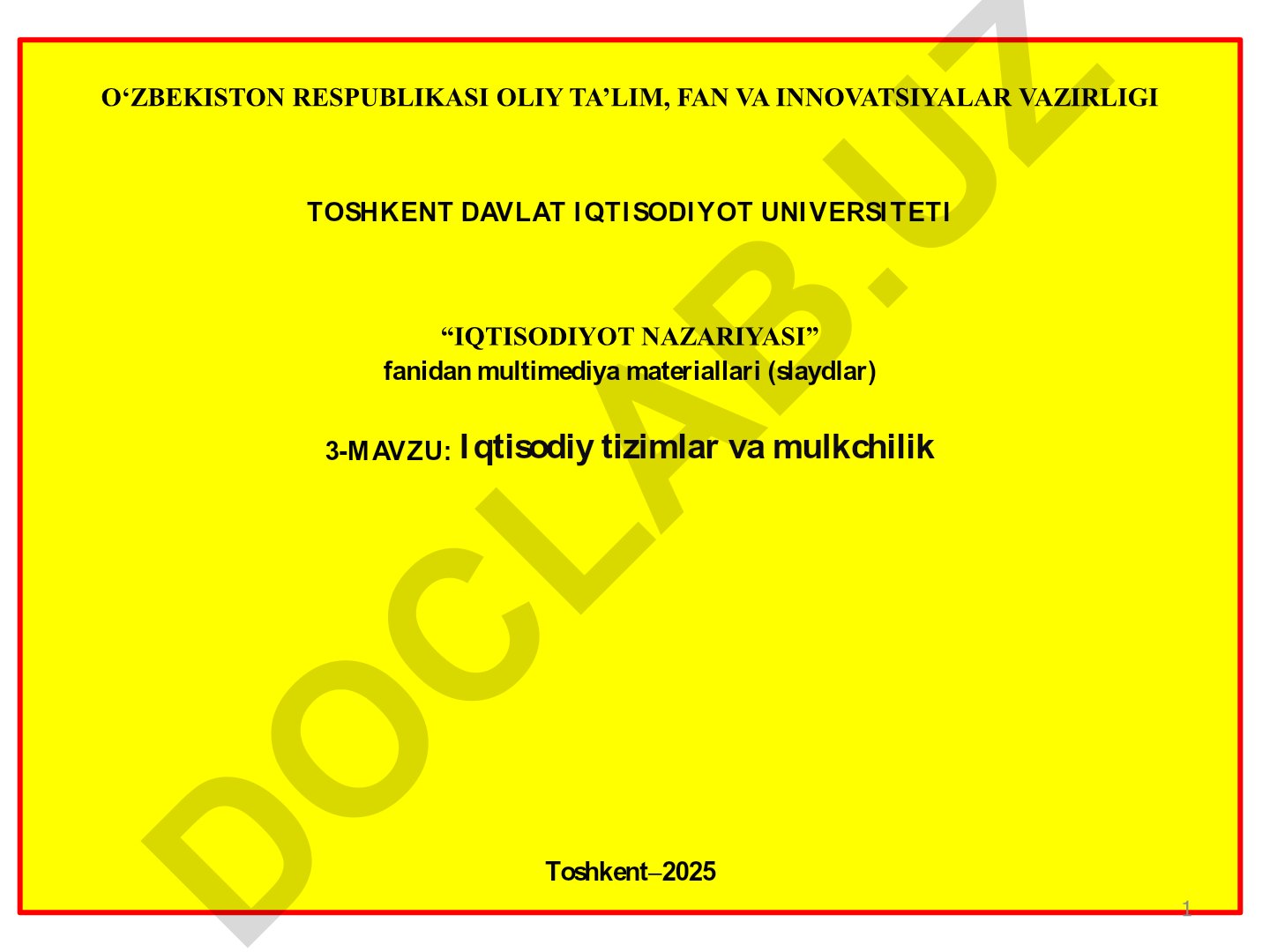Iqtisodiy tizimlar va mulkchilik