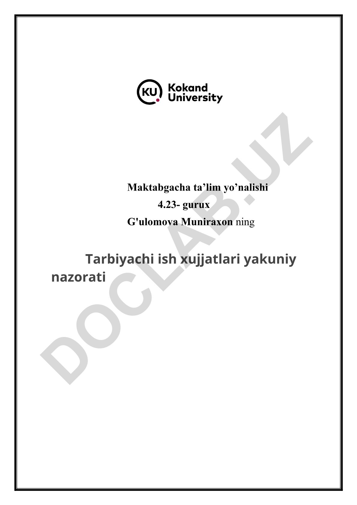 Maktabgacha ta'limda tarbiyaviy faoliyat ishlanmasi va hisobot