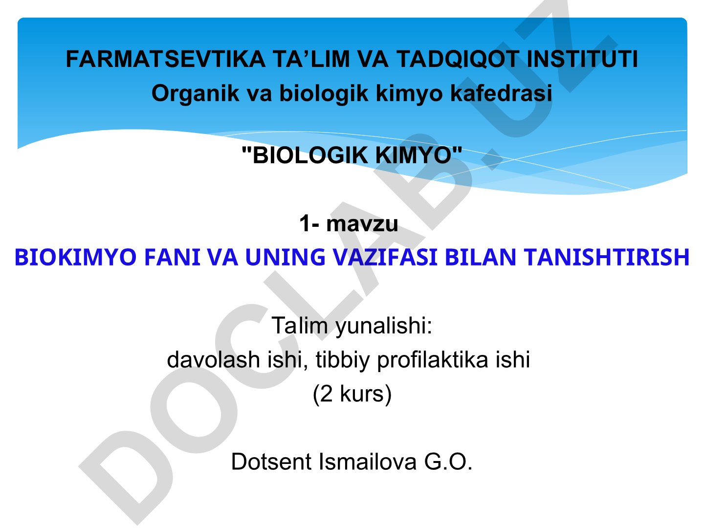 Biokimyo fani va uning vazifasi bilan tanishtirish