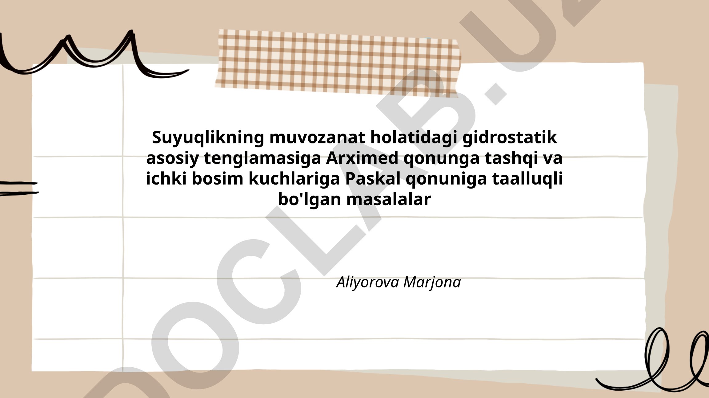 Suyuqlikning muvozanat holatidagi gidrostatik asosiy tenglamasi va qonunlar