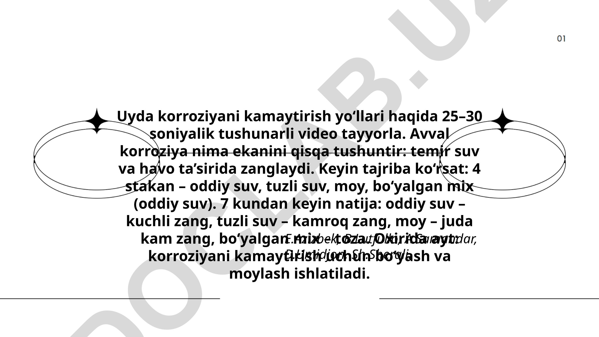 Uyda korroziyani kamaytirish yo‘llari
