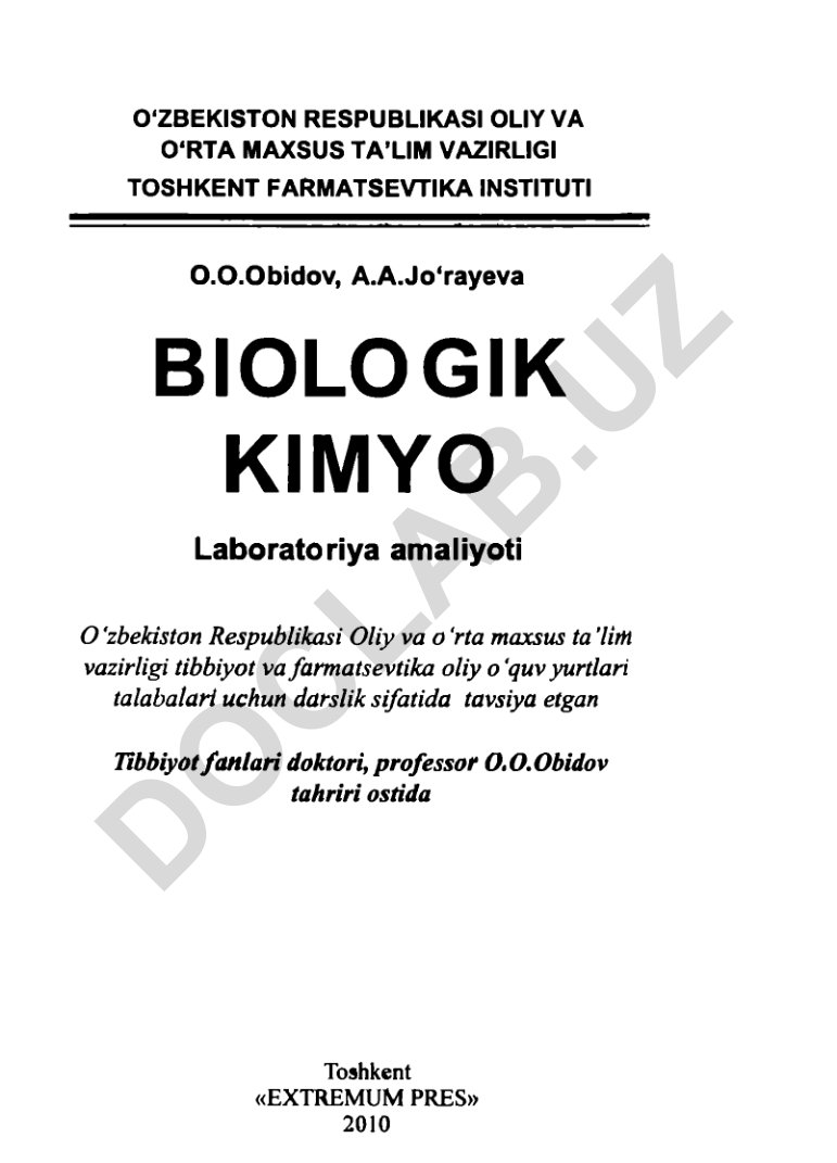 Biologik kimyo laboratoriya amaliyoti