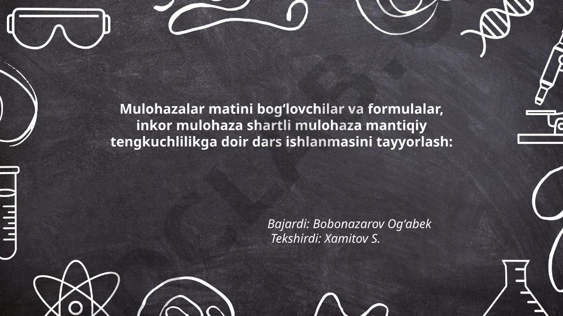 Mulohazalar, bogʻlovchilar va formulalar