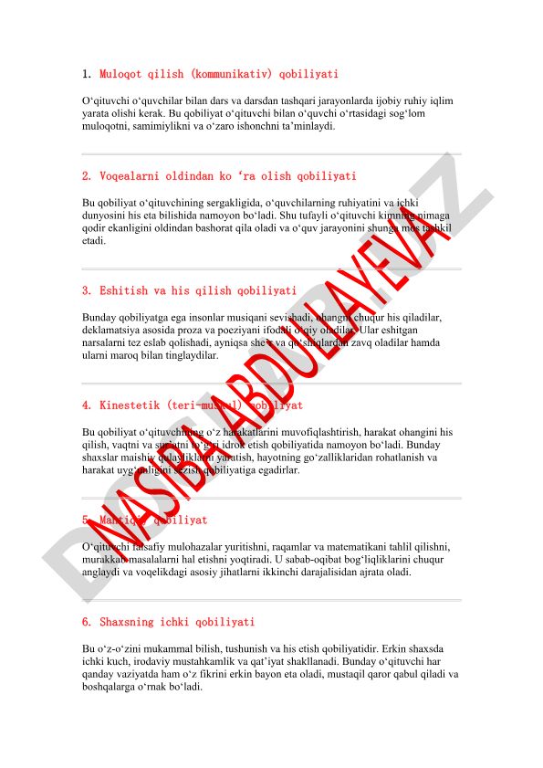 O'qituvchining pedagogik qobiliyatlari