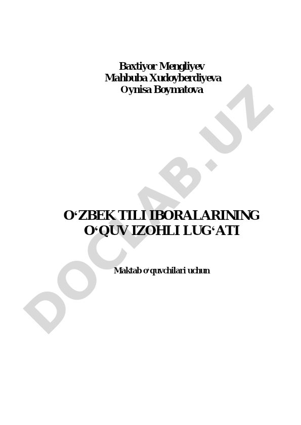 O'zbek tili iboralarining o'quv izohli lug'ati