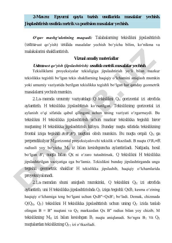 Epyurni qayta tuzish usullarida masalalar yechish