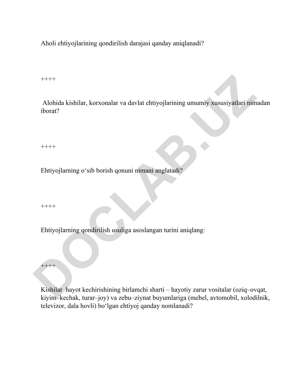 Iqtisodiyot asoslari va ehtiyojlarning qondirilishi