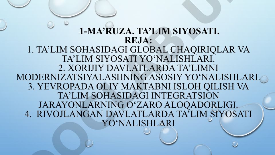 Ta'lim siyosati: global chaqiriqlar va modernizatsiya yo'nalishlari