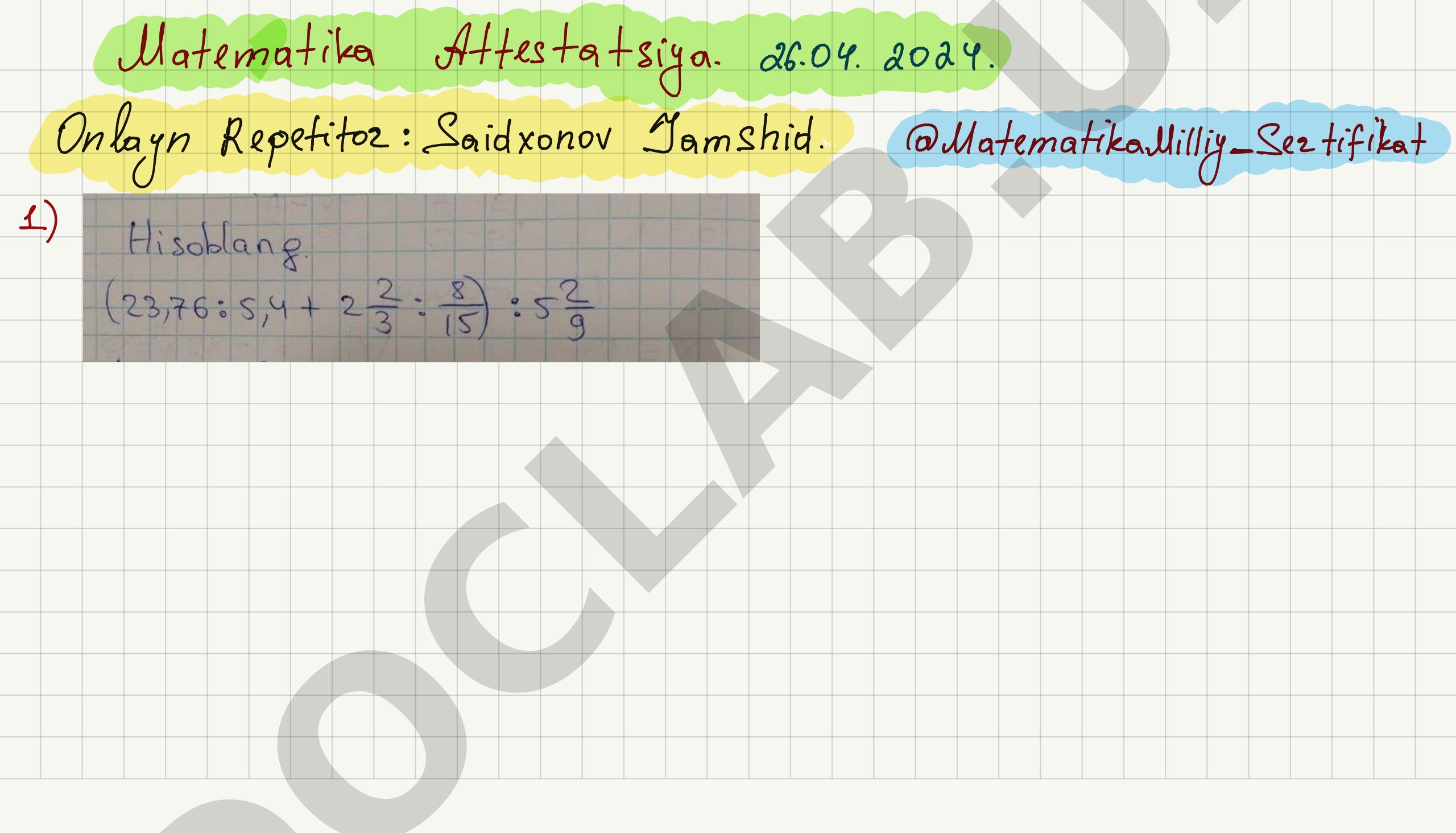 Matematika attestatsiya topshiriqlari