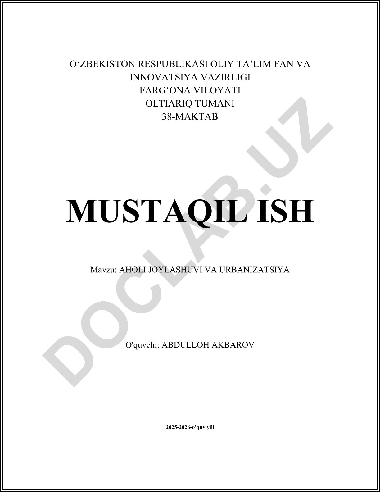 Aholi joylashuvi va urbanizatsiya