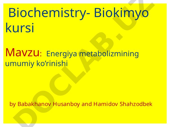 Energiya metabolizmining umumiy ko'rinishi