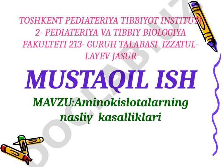 Aminokislotalarning nasliy kasalliklari va gen kasalliklari