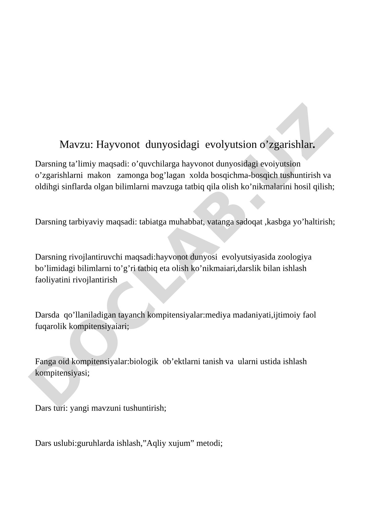 Hayvonot dunyosidagi evolyutsion o’zgarishlar