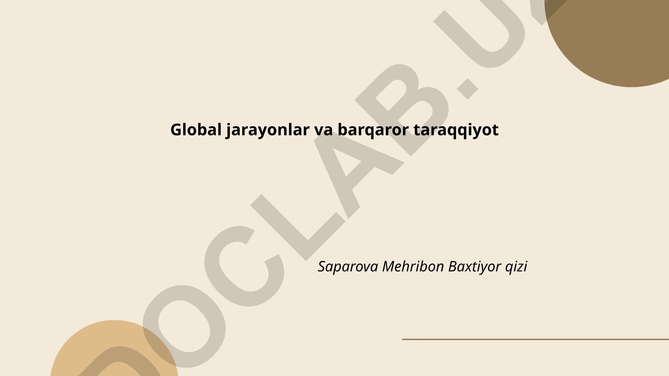 Global jarayonlar va barqaror taraqqiyot