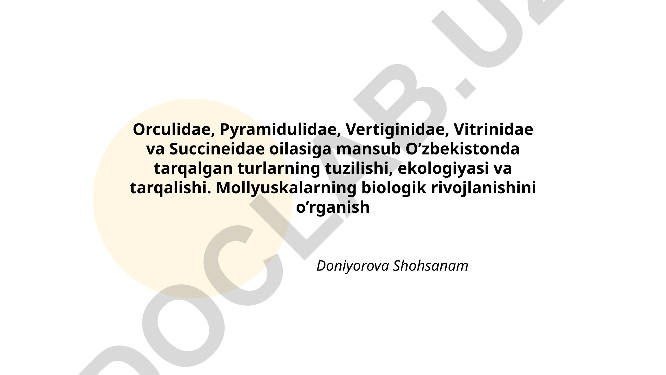 Orculidae, Pyramidulidae, Vertiginidae, Vitrinidae va Succineidae oilasiga mansub O’zbekistonda tarqalgan turlarning tuzilishi, ekologiyasi va tarqalishi