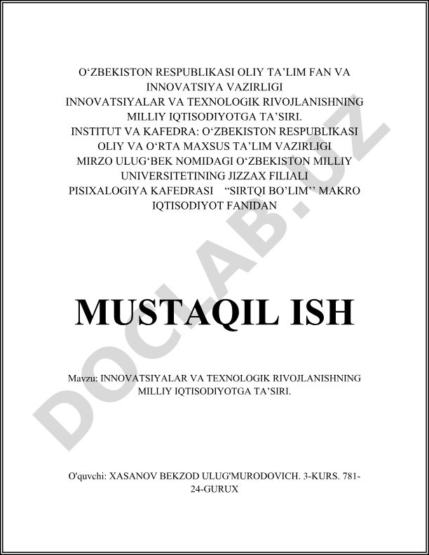 Innovatsiyalar va texnologik rivojlanishning milliy iqtisodiyotga ta'siri