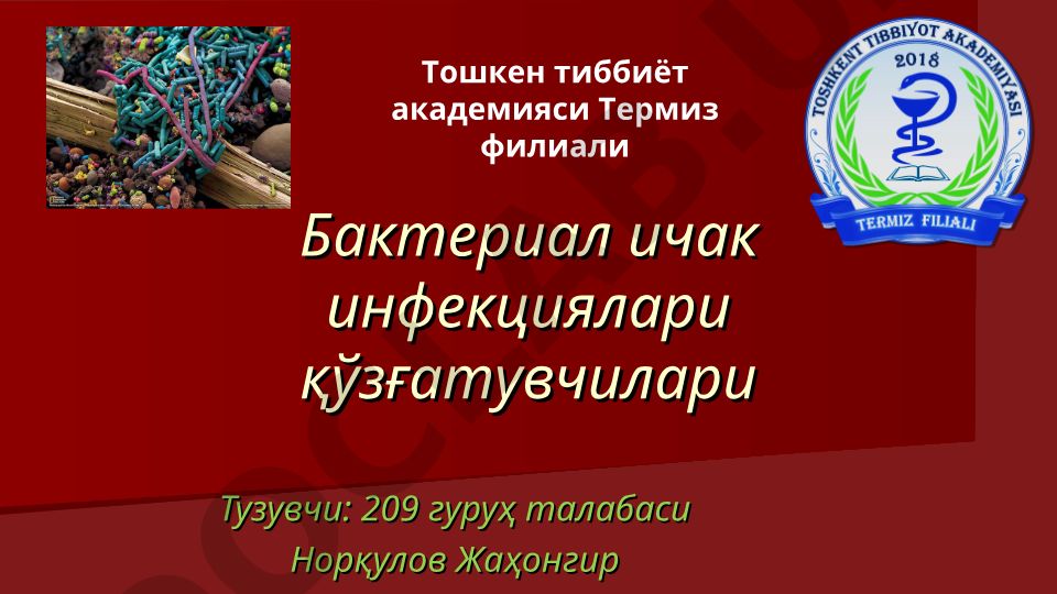 Бактериал ичак инфекциялари қўзғатувчилари