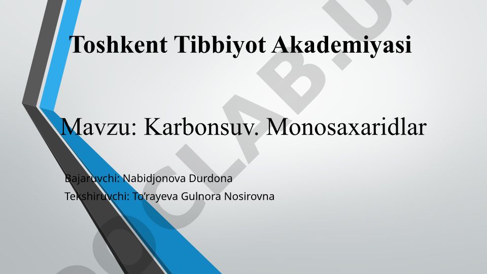 Karbonsuv va monosaxaridlar: kimyoviy tuzilishi, ahamiyati va tibbiyotda qo'llanilishi