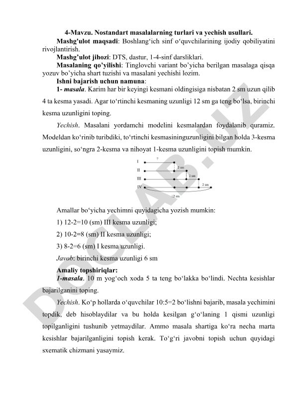 Nostandart masalalarning turlari va yechish usullari